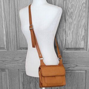 Lavive VTG Genuine Columbian Leather Boho Crossbody Purse Bag Cognac